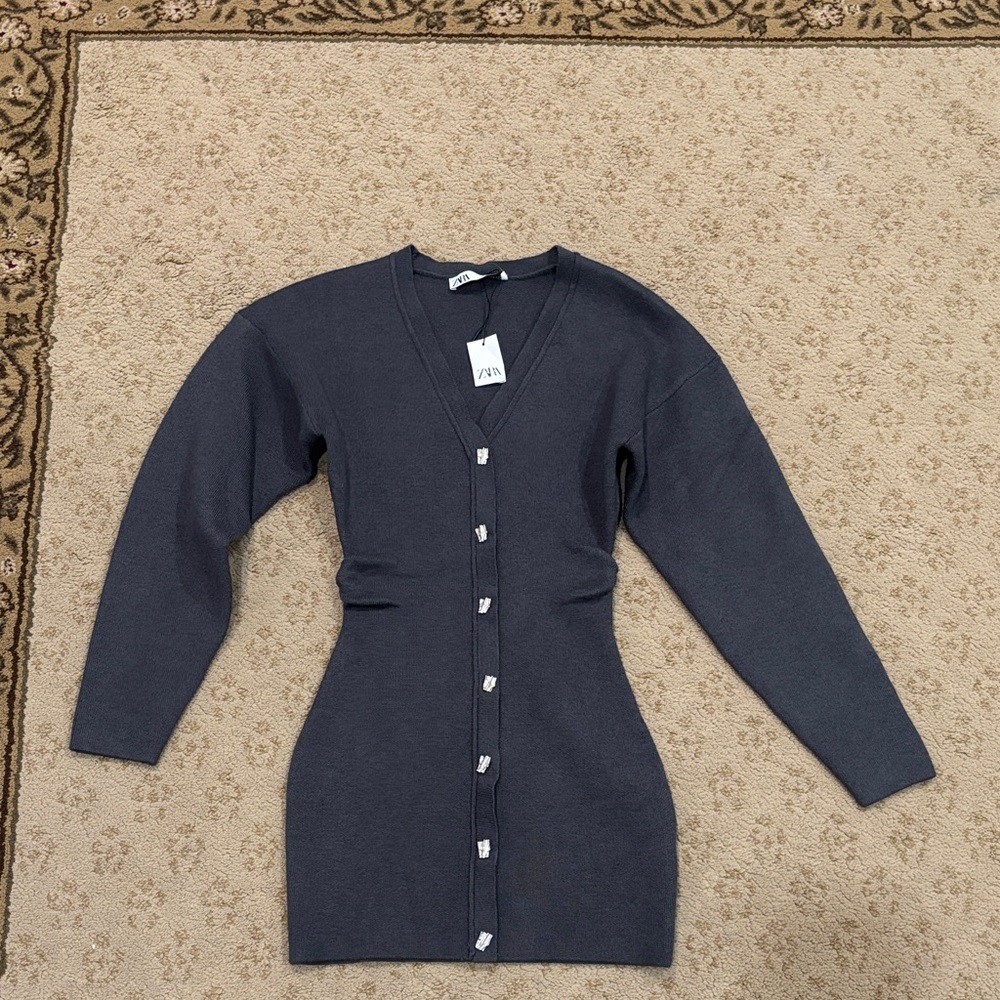 Zara Charcoal Button-Up Knit Dress